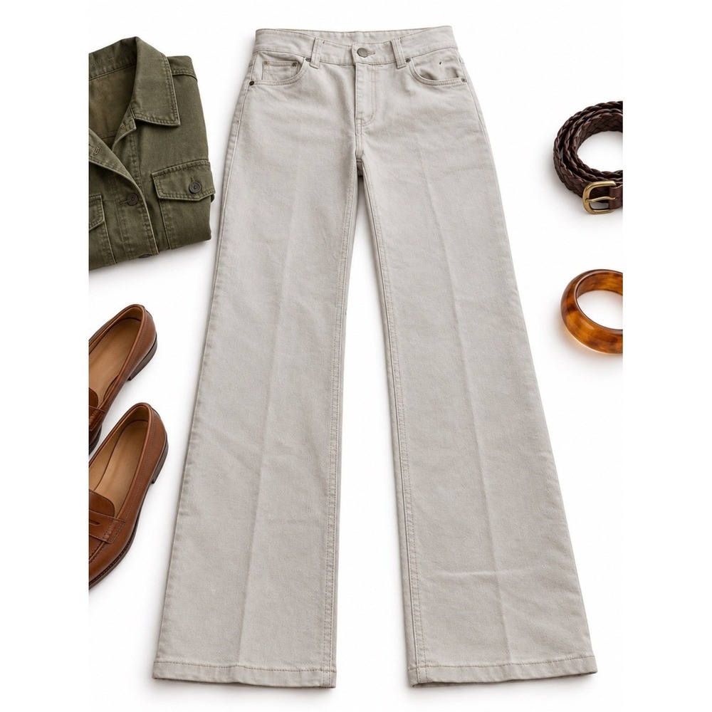 CAbi Lou Lou Jeans Women's 4 Khaki Straight Leg Stretch Denim Pants Style 406